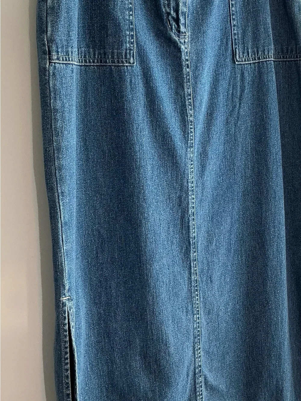 Original TY Wear Denim Maxi Skirt 12P Blue Utility Pockets Side Slit Y2K Cotton